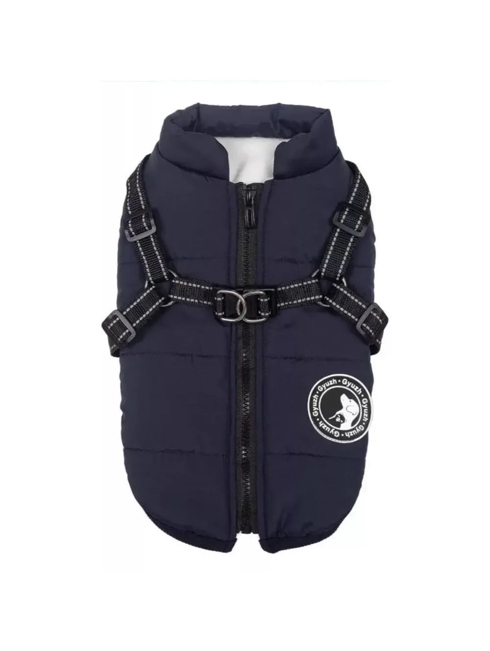 Winter Dog Coat with Built-In Harness Medium Navy Blue Zippered Jacket New